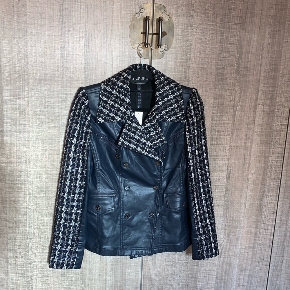 White House Black‎ Market Coated Denim & Tweed Motorcycle Jacket